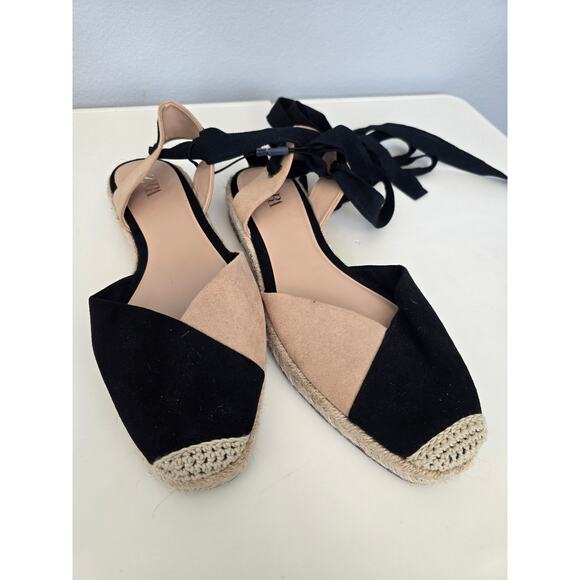 ZARA Lace-Up Espadrille Flats Size 8 US NWT Summer Coastal Sandals Black Tan - Picture 9 of 13